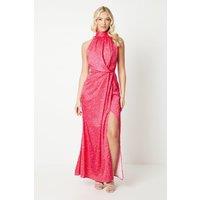 Debut London Women's by Coast Halterneck Satin Midi Dress in Pink | Size: 8