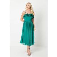 Debut London Women's by Coast Ruffle Detail Midi Dress in Green | Size: 8