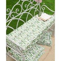 Dibor Vintage Green Leaf Print Cotton Outdoor Furniture Garden Bench Pad L112cm x W44cm | Size: Large