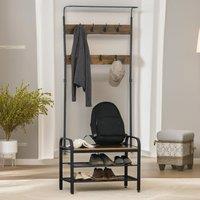 Pirlo Plush Industrial Coat Rack Stand With 2 Shelves & 8 Hooks in Brown