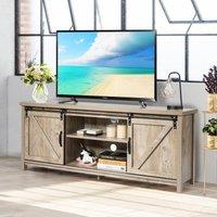 Costway Modern TV Cabinet for 60 Wooden Media Storage Shelves Stand W/ Cabinets in Grey