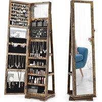 Costway 3-in-1 Rotating Mirrored Jewelry Armoire Freestanding Lockable Large Capacity Jewelry Organizer w/ Makeup Mirror in Brown