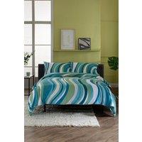 Deyongs Smith Wave Cotton Green Printed Piped Reversible Duvet Set | Size: Single