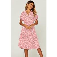 FS Collection Women's Relaxed Floral Print Button Down Midi Shirt Dress in Pink | Size: XL
