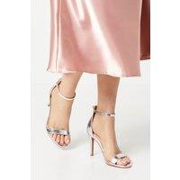 Dorothy Perkins Women's Wide Fit Tyla Barely There High Stiletto Heel Sandals in Silver | Size: 7