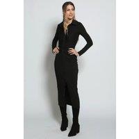 Cutie London Women's Full Sleeve Faux-Shirt Bodycon Midi Dress in Black | Size: 8