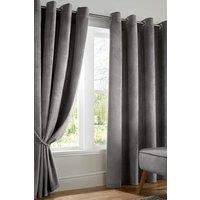 Alan Symonds Velvet Blackout Eyelet Curtains in Silver | Size: 117 cm width x 137 cm drop