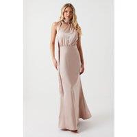 Coast Women's One Shoulder Tie Neck Satin Bridesmaid Dress in Mocha | Size: 10