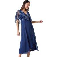 Roman Women's Sequin Embellished Chiffon Wrap Maxi Dress in Navy | Size: 10
