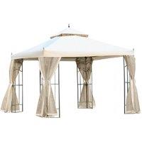 OUTSUNNY 3 x 3(m) Garden Gazebo Double Top Canopy w/ Netting Sun Shade in Cream
