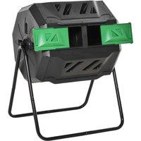 OUTSUNNY 160L Tumbling Compost Bin Outdoor Dual Chamber 360 Rotating in Black