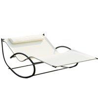 OUTSUNNY Hammock Chair Sun Bed Rock Seat w/ Metal Texteline W/ Pillow in Beige
