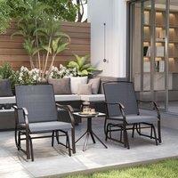 OUTSUNNY 3 PCS Outdoor Sling Fabric Rocking Glider Chair w/ Table Set in Grey