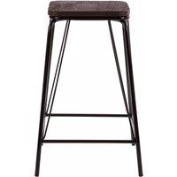 Orsina Sleek Metal & Elm Wood Stool, Sturdy & Reliable Large Square Stool, Wooden Bar Stool for Home Bar in Black