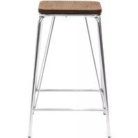 Orsina Sleek Metal & Elm Wood Stool, Sturdy & Reliable Large Square Stool, Wooden Bar Stool for Home Bar in Silver