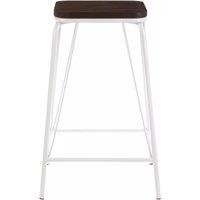Orsina Sleek Metal & Elm Wood Stool, Sturdy & Reliable Large Square Stool, Wooden Bar Stool for Home Bar in White
