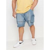 BadRhino Men's Elasticated Waist Denim Cargo Shorts in Blue | Size: 3XL