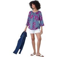 Roman Women's Floral Tile Print Top in Mid Blue | Size: 10