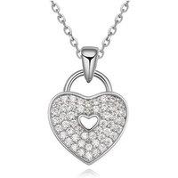 Charles William Women's 'Locked' Love Heart Pendant on Silver Necklace | Size: 23 cm