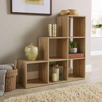 Home Source Step Style Storage Cube 6 Shelf Bookcase Wooden Display Staircase Unit in Light Oak