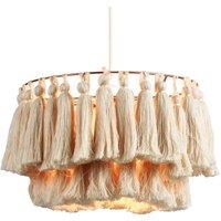 Shabby Chic Double Tier Cotton Tassels Pendant Light Shade with Rose Gold Frame