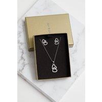 Silver And Crystal Double Heart Set - Gift Boxed