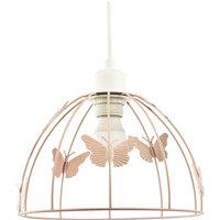 Modern Birdcage Pendant Shade in Blush Pink Metal with Butterflies - Shabby Chic