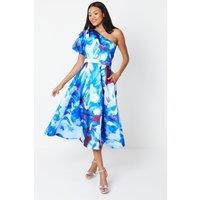 Coast Women's Printed One Shoulder Midi Wedding Guest Dress in Blue | Size: 10