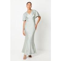 Petite Batwing Sleeve Satin Fishtail Maxi Dress