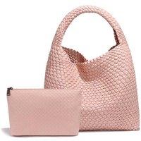 PEACH ACCESSORIES Women's Chic Weave Tote Handbag with Matching Clutch in Baby Pink