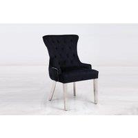 Modernique A Pair (x2) Velvet Solid Back Dining Chairs with Chrome Knocker & Legs in Black