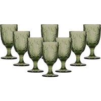 Dibor Set of 8 Vintage Luxury Spring Summer Green Leaf Embossed Drinking Glass Wine Goblets Wedding Gift 230ml | Size: 8 Pack