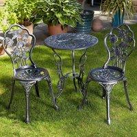 Home Source Bistro Set Outdoor Patio Garden Round Table & 2 Chairs Metal Frame in Dark Grey