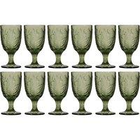 Dibor Set of 12 Vintage Luxury Spring Summer Green Leaf Embossed Drinking Glass Wine Goblets Wedding Gift 230ml | Size: 12 Pack
