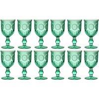 Dibor Set of 12 Vintage Luxury Spring Summer Turquoise Embossed Drinking Glass Wine Goblets Wedding Gift 290ml in Green | Size: 12 Pack