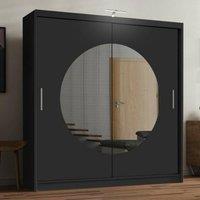 Sliding Wardrobes 4U Circle Mirror Sliding Door Wardrobe with LED Light 150cm X 217cm in Black | Size: 150 cm X 217 cm