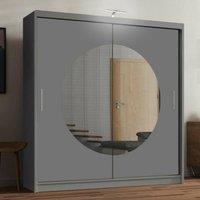 Sliding Wardrobes 4U Circle Mirror Sliding Door Wardrobe with LED Light 150cm X 217cm in Grey | Size: 150 cm X 217 cm