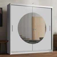 Sliding Wardrobes 4U Circle Mirror Sliding Door Wardrobe with LED Light 150cm X 217cm in White | Size: 150 cm X 217 cm