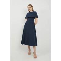 Lydia Millen Petite Compact Stretch Bardot Full Skirt Tailored Midaxi Dress