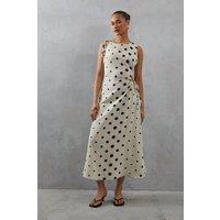 Linen Spot Cut Out Sleeveless Midi Dress