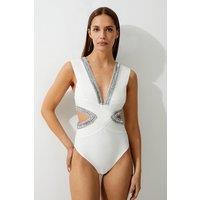 Bandage Embellished Trim Cut Out Swimsuit