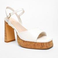 Quiz Women's White Faux Leather Cork Platform Heeled Sandals | Size: 7