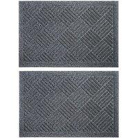 JVL Dirt Defender Scraper Door Mat 40 x 60 cm, Squares, Grey, set of 2
