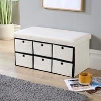 Home Source Folding Ottoman Chest Solid Sturdy Storage Bedding Box Trunk in Cream
