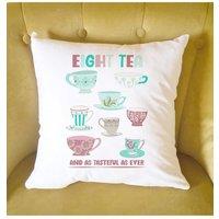 Afewhometruths Personalised 80th Birthday Gift Cushion for Tea Lover in White | Size: 40 cm x 40 cm