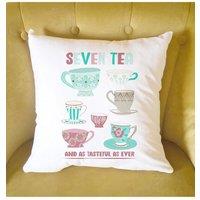 Afewhometruths Personalised 70th Birthday Gift Cushion for Tea Lover in White | Size: 40 cm x 40 cm