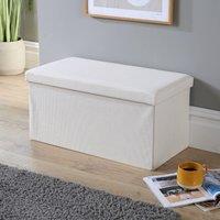 Home Source Ottoman Storage Chest Corduroy Fabric Large Folding Solid Space Saving in Cream