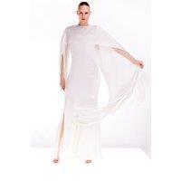 Petite Ooto Viscose Crepe And Satin Panelled Fringed Woven Maxi Dress With Detachable Cape