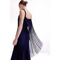 Petite Ooto Viscose Crepe And Satin Panelled Fringed Woven Strappy Maxi Dress