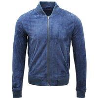 Infinity Leather Men's Varsity Soft Suede Leather Bomber Jacket in Blue | Size: 2XL